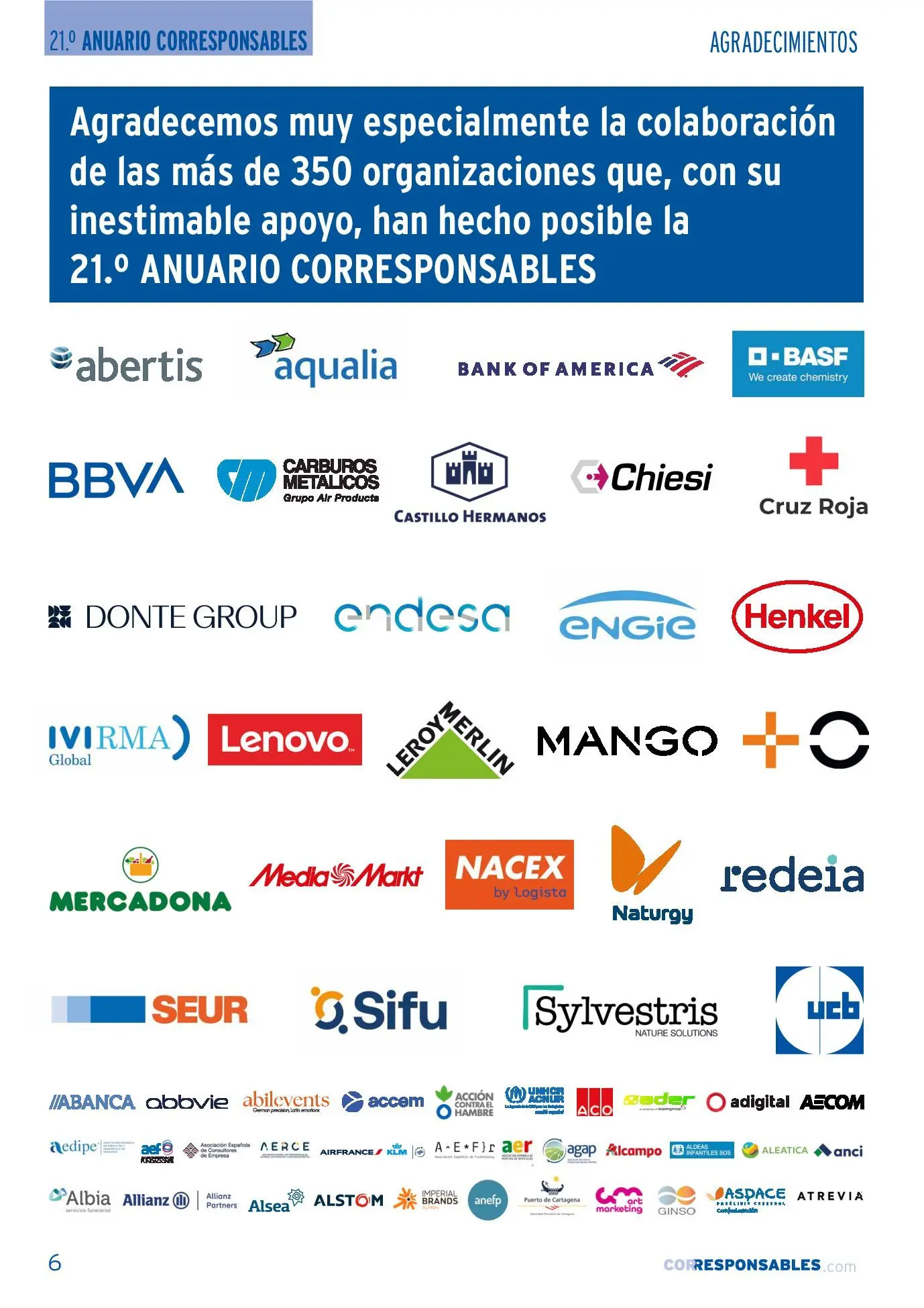 Primera página de organizaciones participantes en el Anuario Corresponsables