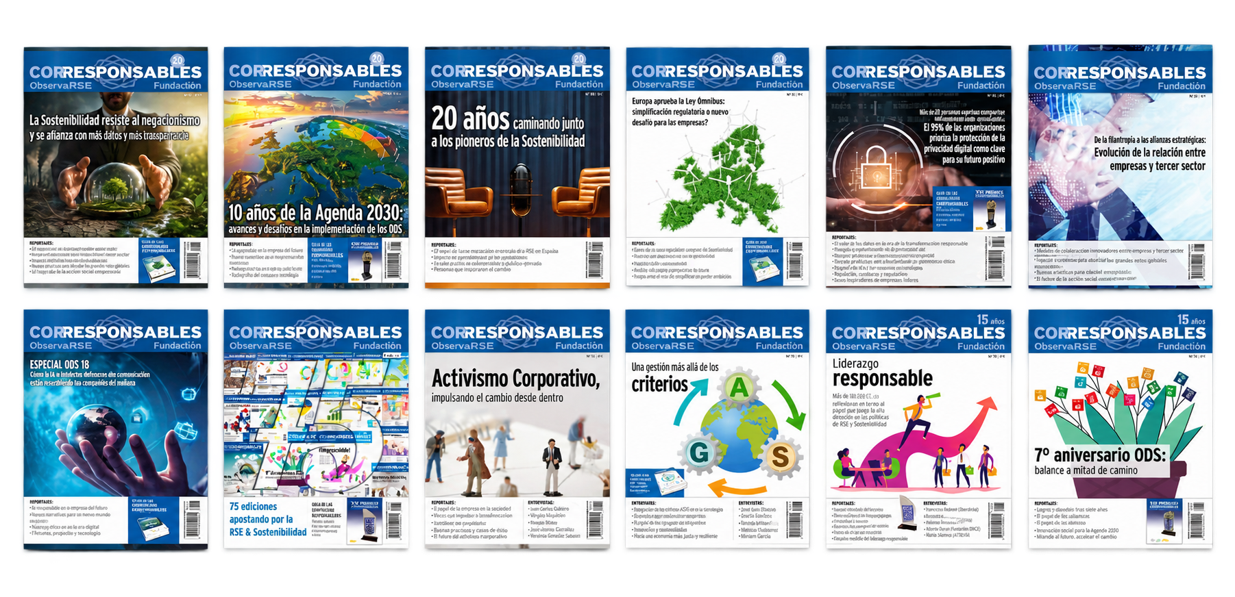 Selección de doce portadas de la Revista Corresponsables